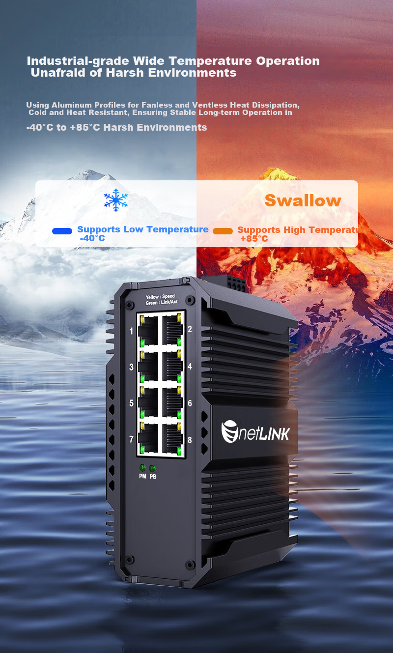 NetLINK Industrial Switch, 8-Port 100Mbps Industrial Ethernet Switch, DIN Rail Mount, Power Supply Not Included, HTB-6000 2