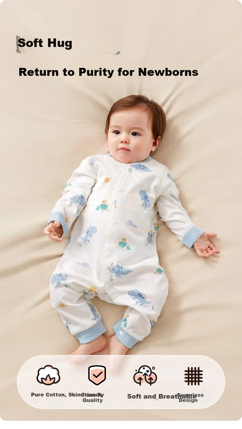 AIBEDILA Newborn Baby Romper Spring And Autumn Style, Pure Cotton Onesie, Unisex Baby Mid-Open Crawling Suit, Early Autumn Bodysuit, Size 66 1