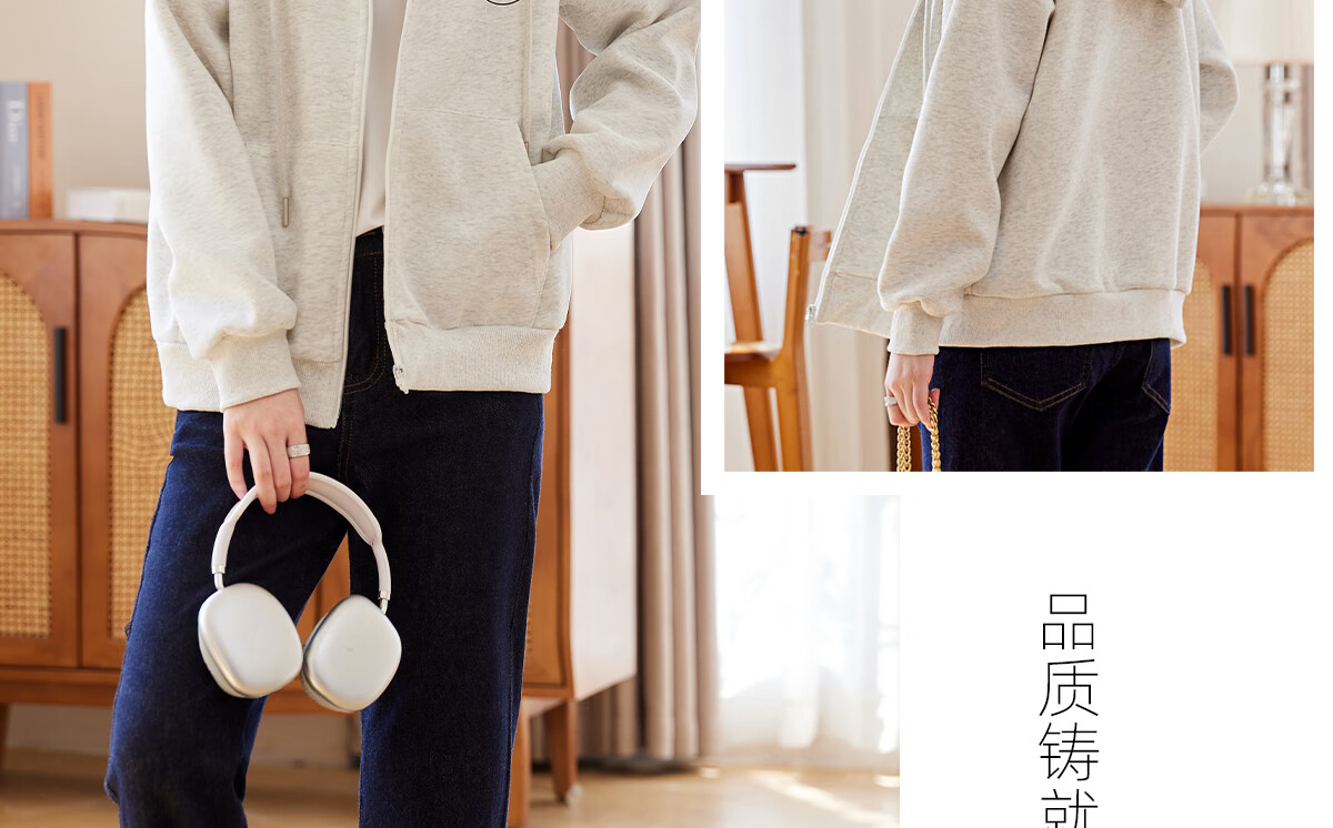 PinCai Women's Hoodie Jacket Solid Color Dog Print Casual Zip-up Sweatshirt P141F2734 35