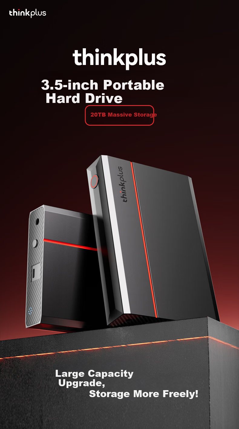 ThinkPlus Lenovo External Hard Drive, 18TB, 3.5-Inch, Type-C USB3.2, Desktop Mechanical Hard Drive with Large Capacity, External Storage for Home And Office Use, UD800 1