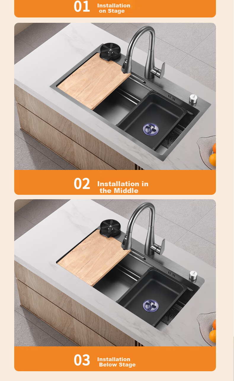 Meishijie Sink, Large Single Basin Kitchen Sink, Integrated Basin, Nano 304 Stainless Steel Vegetable Washing Sink, Dishwashing Sink 16