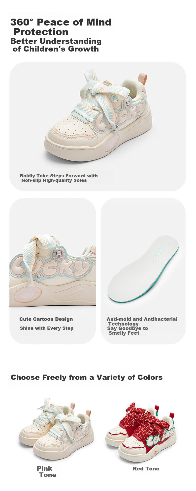 BALABALA Children's Sneakers, Boys And Girls Sports Shoes, White Shoes, National Trend New Year Shoes, Non-Slip 3