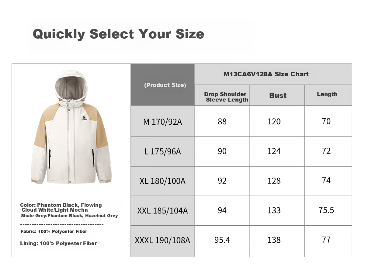 CAMEL Men's Cotton Jacket, Winter Urban Light Outdoor Fleece-Lined Waterproof Coat, Couple's Outerwear M13CA6V128C 18