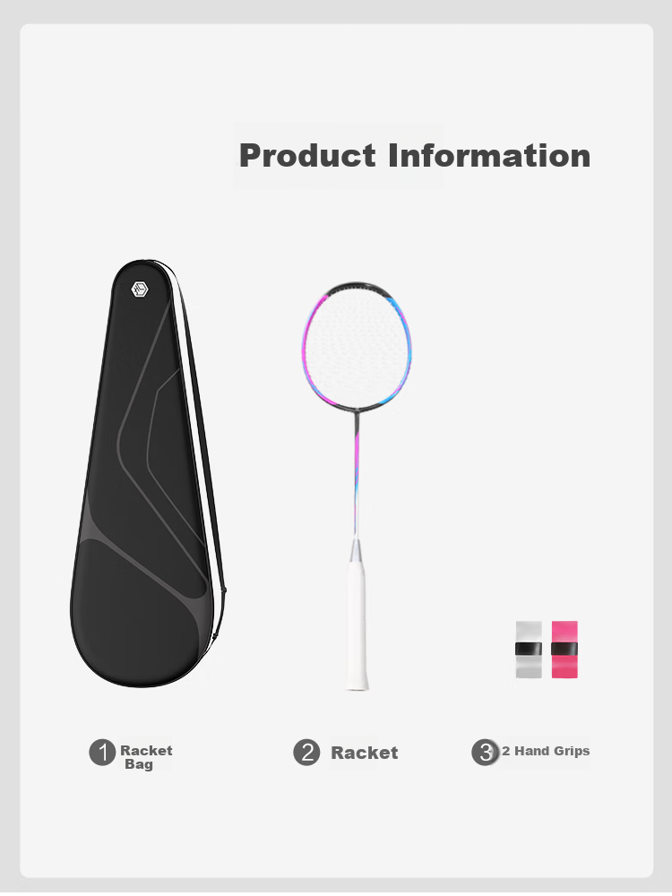 JD Original Kuanglan 80 Badminton Racket, Full Carbon 5U High Tension Single Racket 30 Lbs, Secondary Shaping, Includes 2 Hand Grip Tapes + Racket Case 6