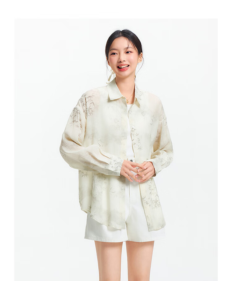 Semir Women's Summer Shirt, Drop Shoulder Loose Fit, Chinese Style Ink Painting All Over Print Jacket, 109325105002 4