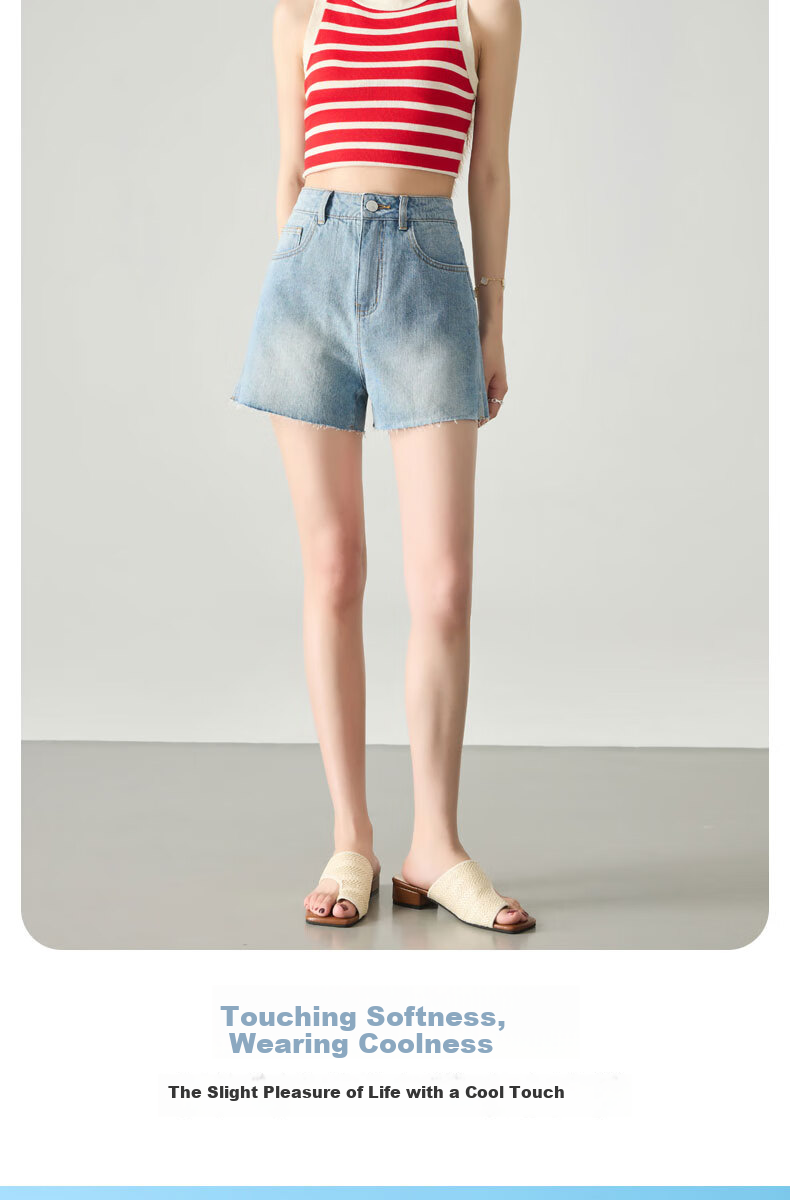 LangSha Women's Loose-Fit Denim Shorts, Lightweight for Summer, Frayed Edges, Straight-Leg Slimming A-Line Wide-Leg Pants, Casual Versatile Hot Pants for Outdoor Wear 4