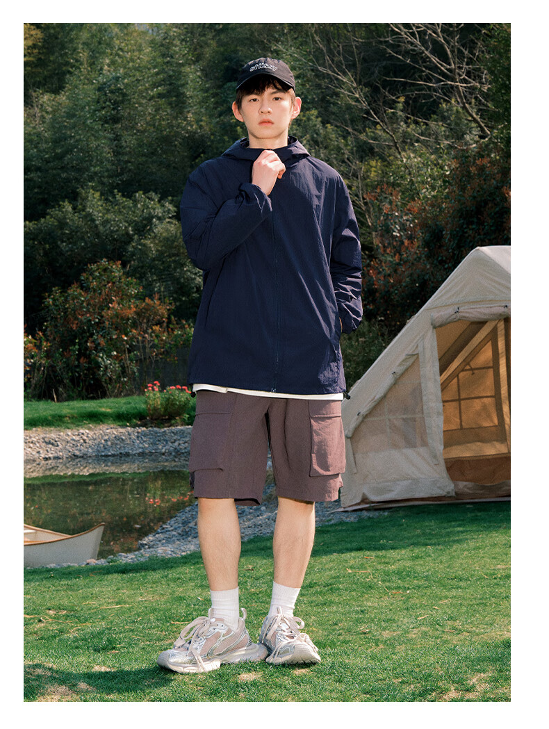 MINISO Sun Protection Fishing Shirt for Men, Summer Cool-Feeling Mountain Style Trendy Top, Casual Loose Hooded Jacket, Navy Blue, 3XL 14