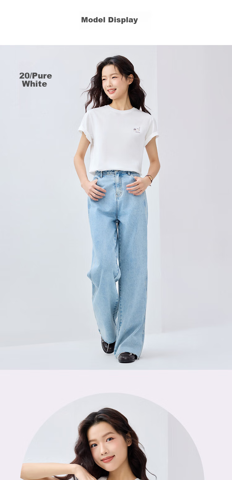 Giordano Women's Short-Sleeve T-Shirt, Pure Cotton, Cute Age-Reducing Cat Embroidery, Round Neck Casual Top, 13325327 7