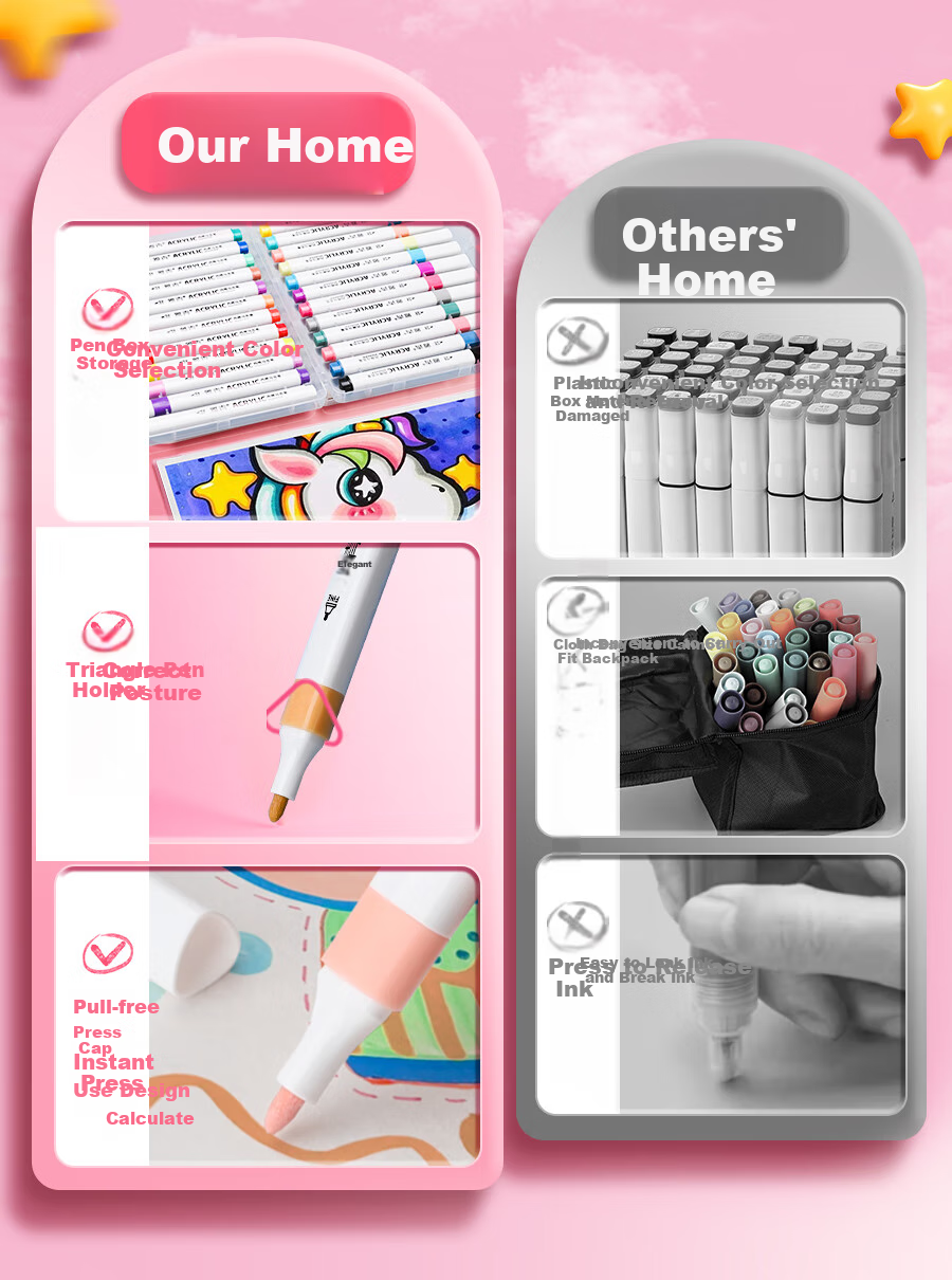 Yaqing Markers, Acrylic Markers for Children, Watercolor Pens, Benxi Markers, Kindergarten And Elementary School Drawing Pens, Stackable Waterproof Colored Pens, 48 Colors Portable Marker Set EC-MD48 Art Sketching 5