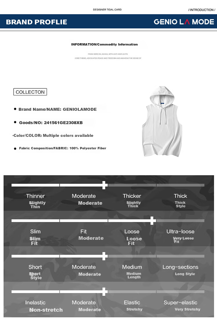 GENIOLAMODE Men's Hooded Vest Trendy Sleeveless Casual Loose Waistcoat 2