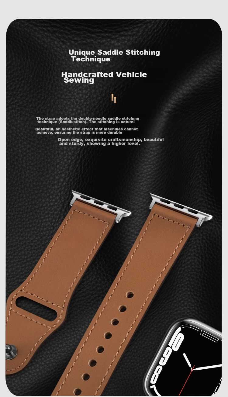 MSSM Leather Watch Strap Compatible with Apple Watch, Swift Cowhide Band for IWatch S12/11/ultra4/S10/9/SE3 - Brown 44-49 14