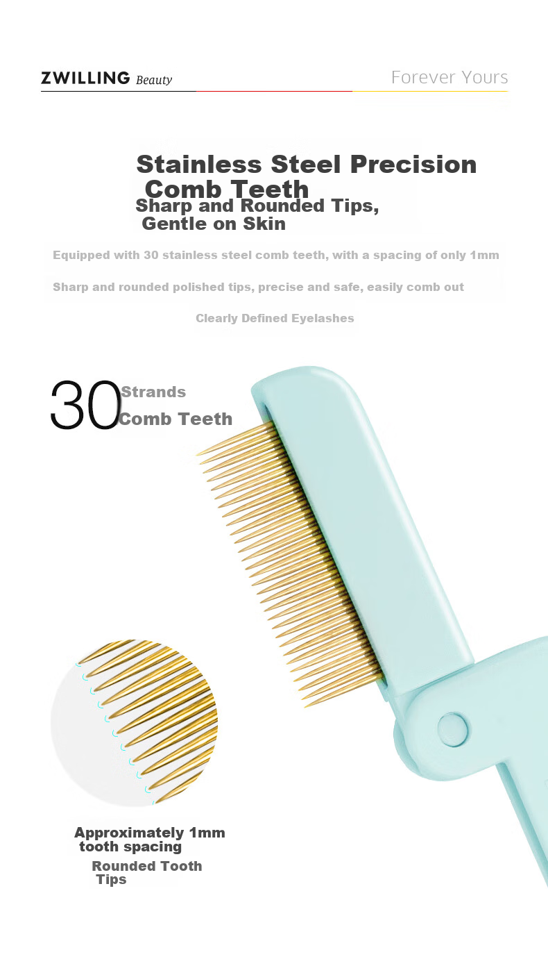 ZWILLING Foldable Eyelash Comb, Small Steel Comb, Imported Stainless Steel Toothed Comb, Eyebrow Brush, Lash Brush, Gift for Girlfriend, Germa 6