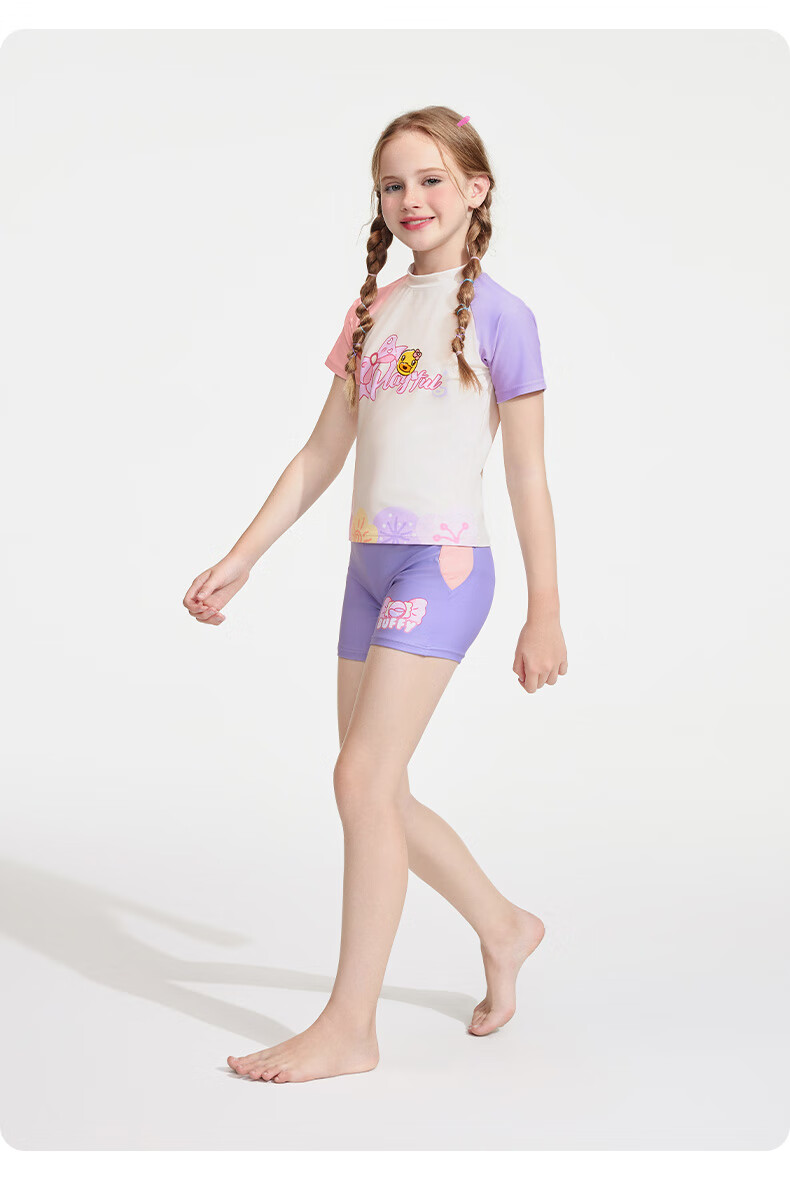 B.Duck Children's Swimsuit for Girls, Cute Printed Short-Sleeve Two-Piece Swimwear, Quick-Dry Vacation Swimwear for Toddlers And Young Childre 2