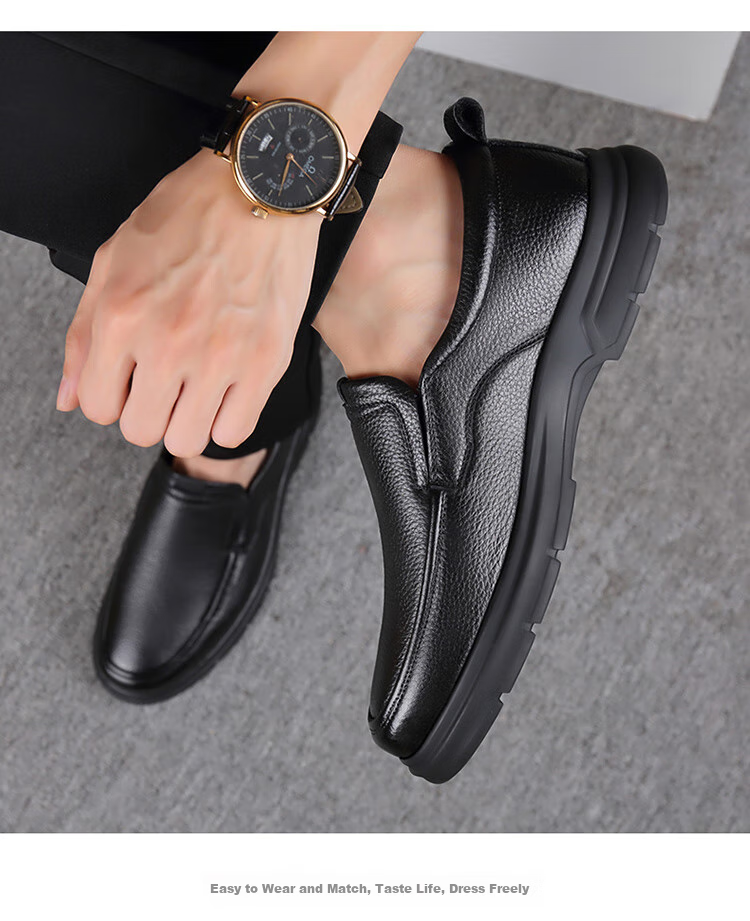 EGCHI Men's Leather Shoes, Top-Grain Cowhide Slip-On Loafers, Business Casual Footwear for Men, J7276, Black, Size 38 8