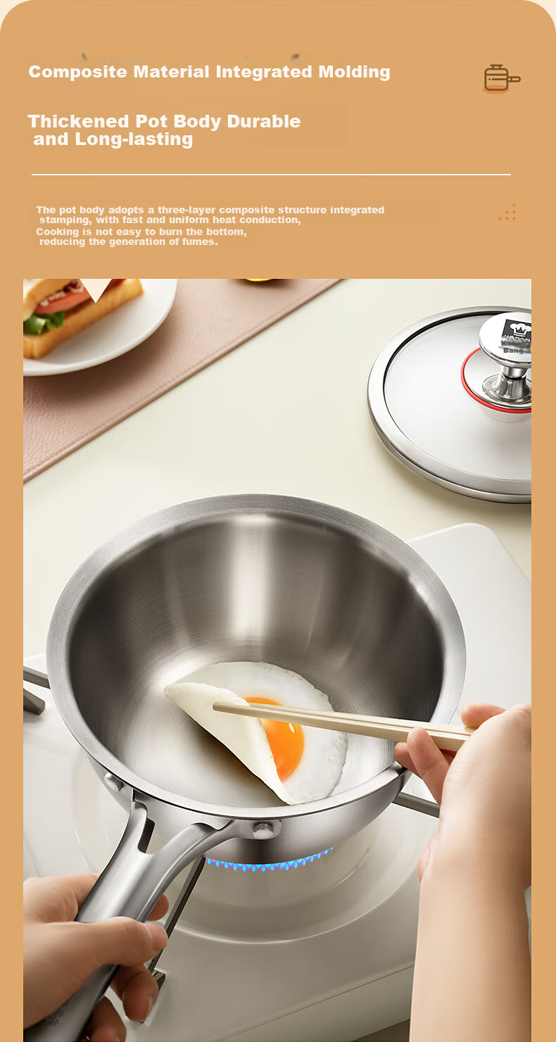 Kobach Non-Stick Milk Pot, Thickened 316L Stainless Steel, Uncoated Baby Food Pot, Three-Layer Composite Bottom, Suitable for Stove And Oven, 16cm 8