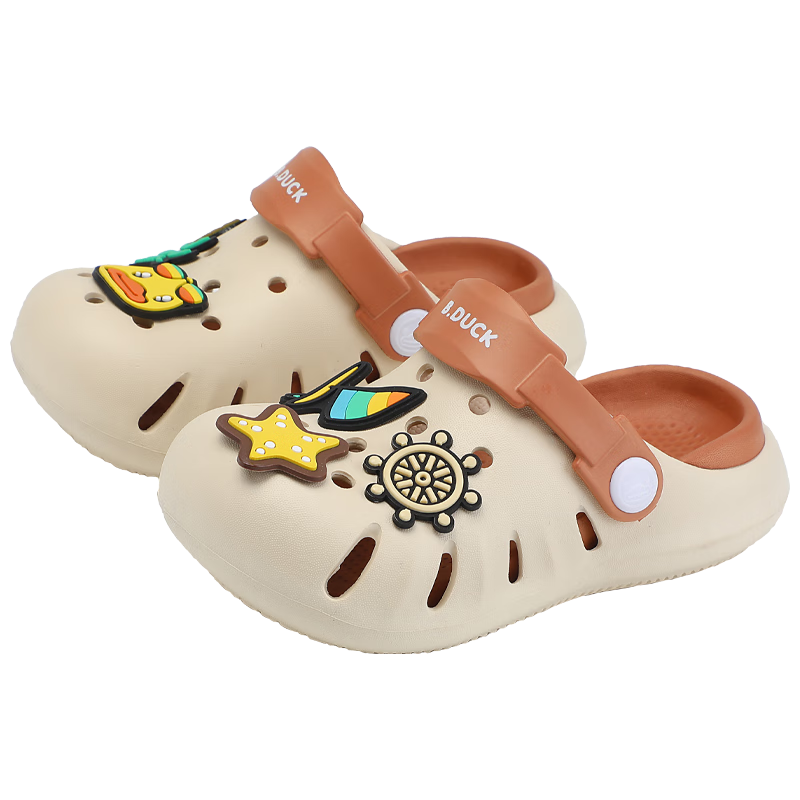 B.Duck Children's Sandals, Boys' Cartoon Beach Shoes, Girls' Garden Shoes, Slippers, 5972 Beige Brown, Size 28