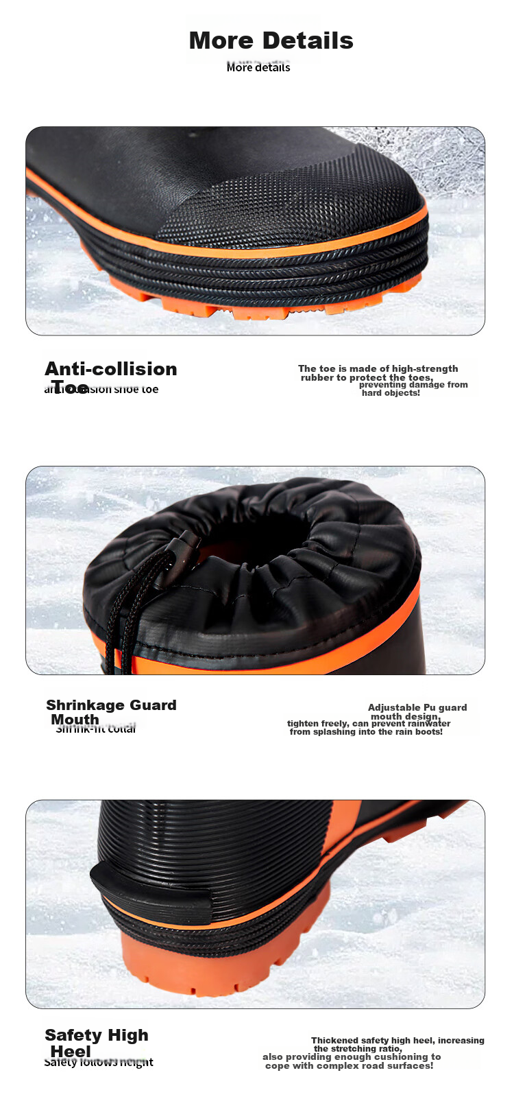 Jolly Walk New Rubber Rain Boots, Outdoor Fishing Waterproof Boots with Protective Cuffs, Black And Orange (New Cowhide Sole), Size 42 11