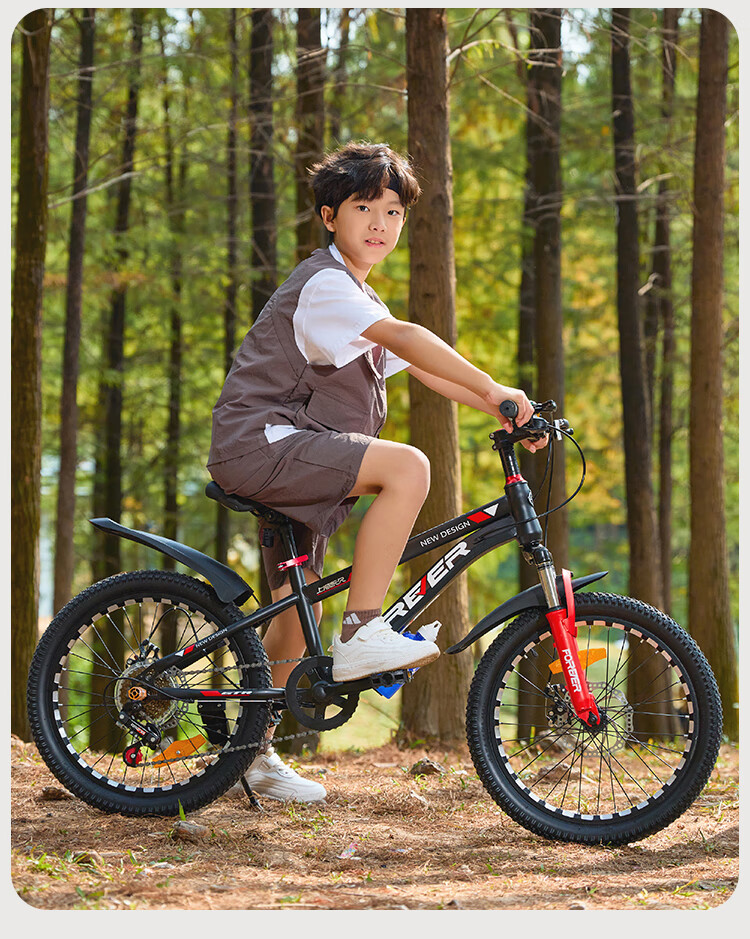 FOREVER Children's Bicycle, Variable Speed Mountain Bike for Primary And Secondary School Students, Boys And Girls Aged 6-15, Racing Bike for Teenagers, Black And Red, 22 Inches 32