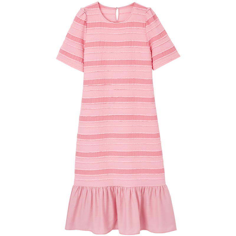 Dme [Half-Ripe Lovers] Spring And Summer Round Neck Textured Casual Striped Sweet Age-Reducing Knitted Dress for Women, Mid-Length Style