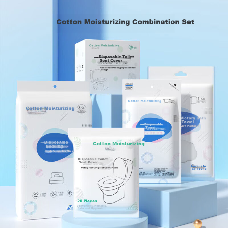Mianzhirun Travel Disposable Thickened Bath Towel, Toilet Seat Cover, Hotel Hygiene Bedding Set, Four-Piece Set for Business Trips 5-7 Days Package