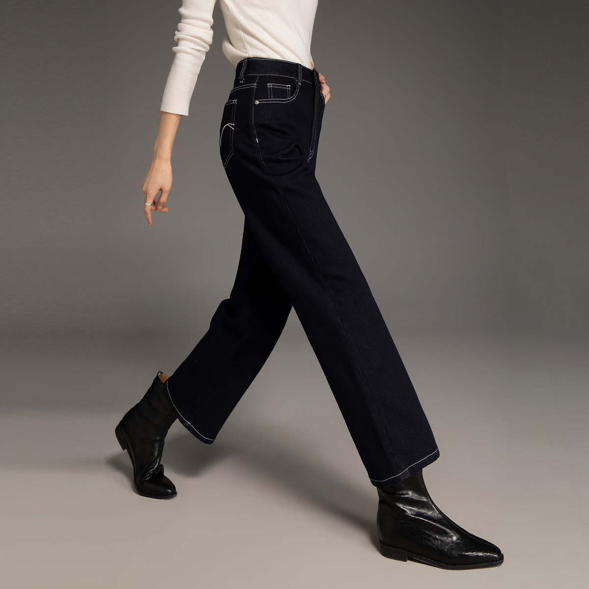 Dme [Deep Love Juejiezizi] Winter Fleece-Lined Non-Fading Elastic Slim Straight-Leg Cropped Jeans for Wome
