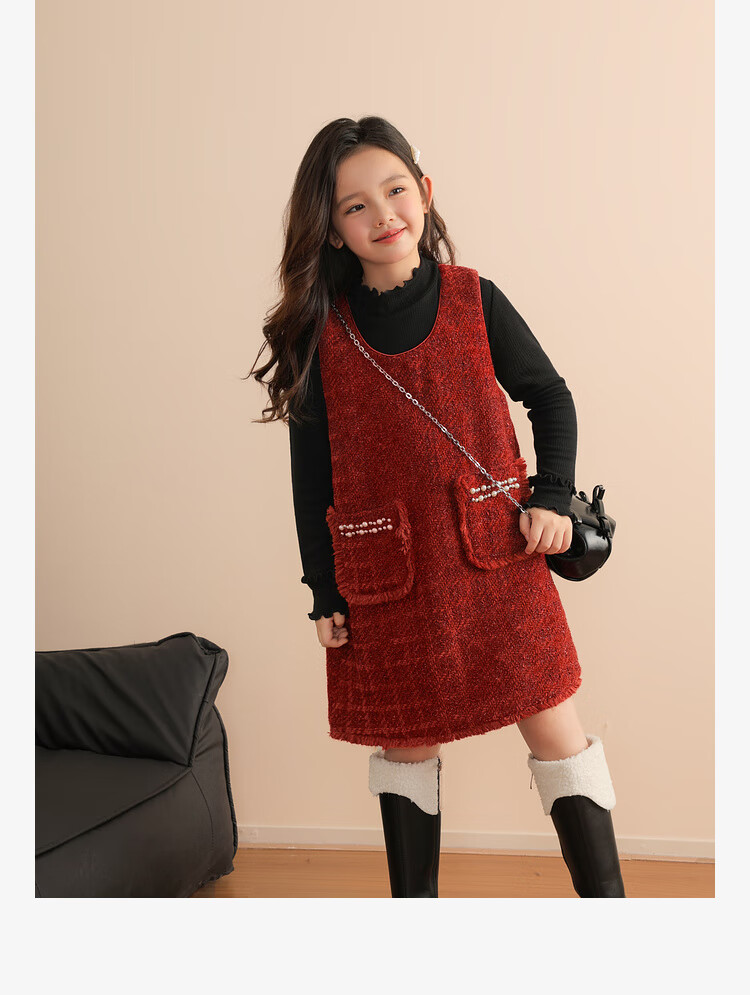 LUSON Chen Dazhu Girls' Vest Dress 2025 Autumn Winter New Year Greeting Red Children's Dress 8