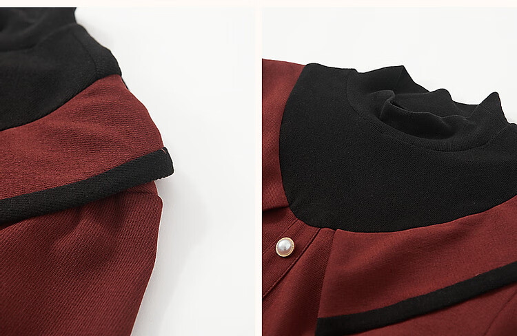 DME "Balman Rose" Spring and Autumn Design Commuter Half High Neck Petite Pearl Button Waist Slimming Women's Dress 10