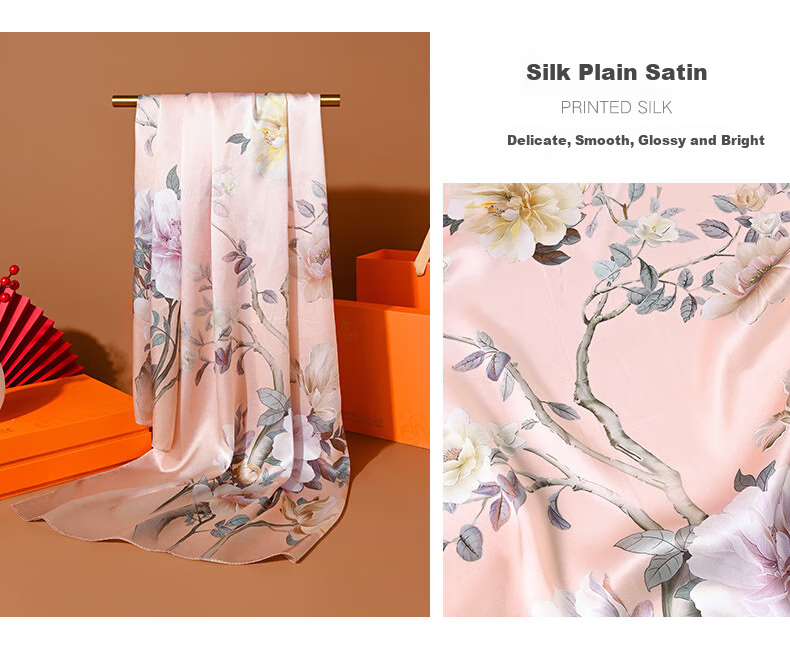 Hangsilu Silk Scarf for Women, Chinese Style Mulberry Silk Shawl Wrap, Elegant Practical Birthday Gift for Wife Or Mother 16