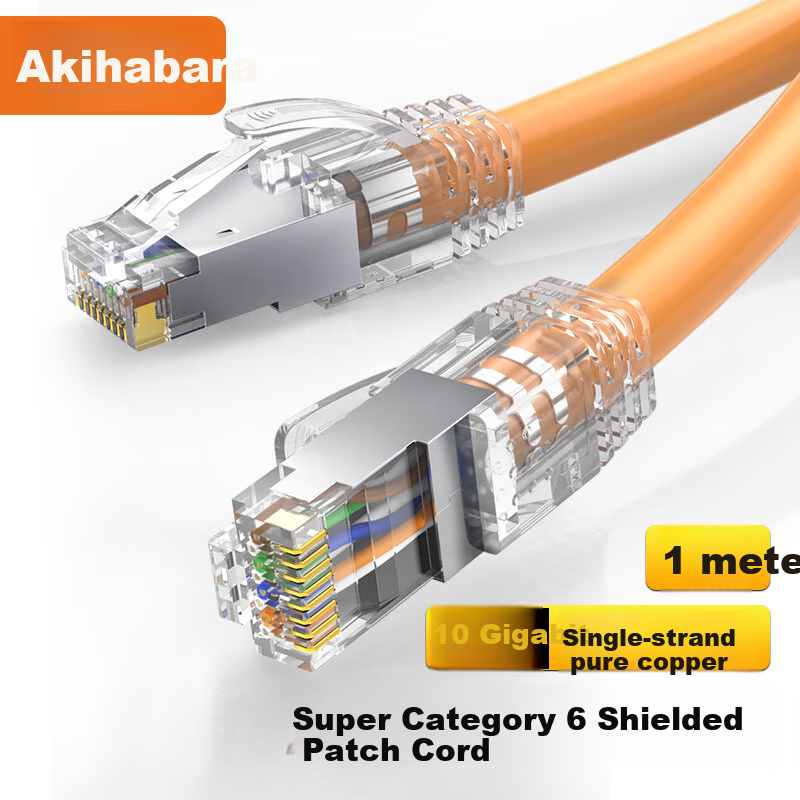 CHOOSEAL Cat6A Ethernet Cable, Single-Strand Pure Copper, Double-Shielded Gigabit High-Speed Network Patch Cord, Computer Broadband Gaming Pre-Made Cable, Orange, 1 Meter, QS2669C