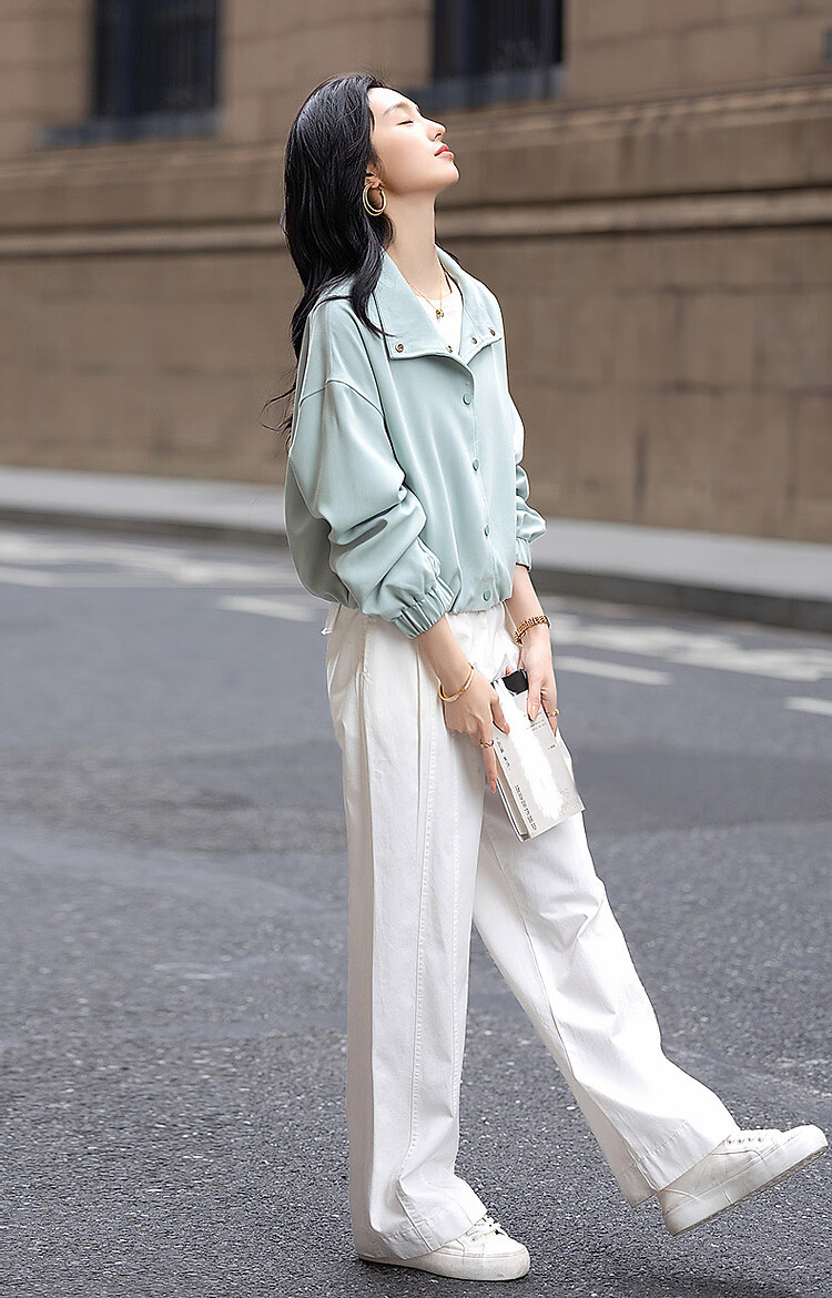 Dme [Minimalist Outfit] Spring High-Count High-Density Pique Mesh Stand Collar Four-Button Elastic Hem Short Women's Jacket 12