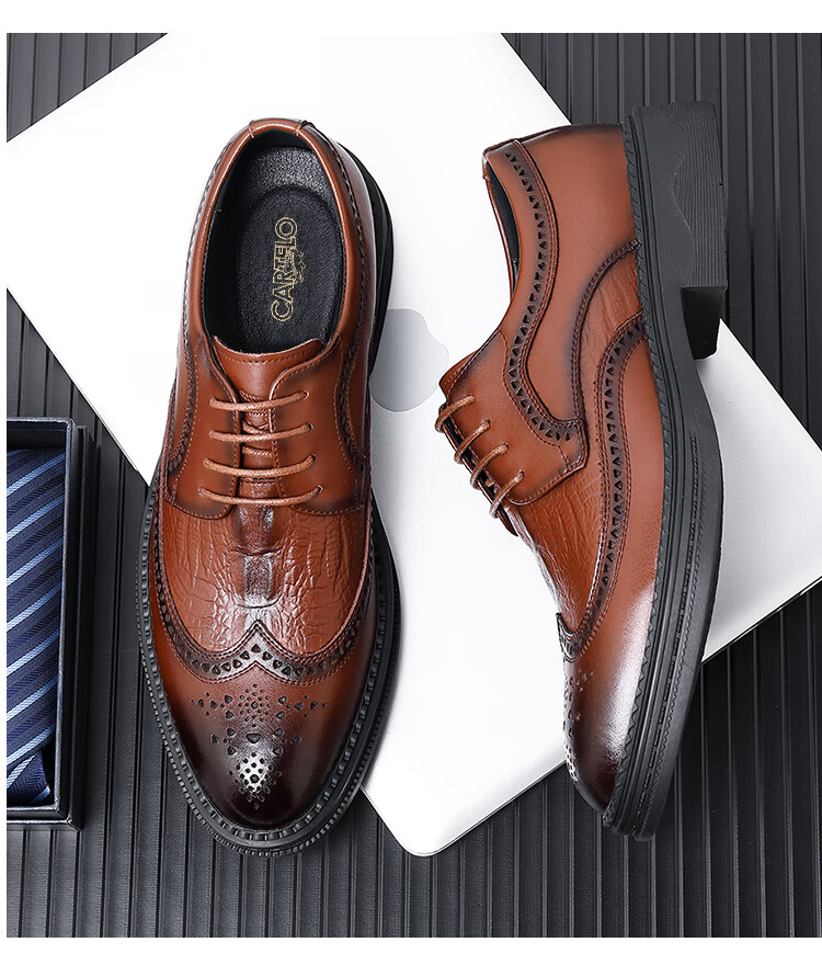 CARTELO Men's Leather Shoes, Brogue Derby Shoes, Business 2026 New Style Casual Genuine Leather Formal Shoes, Height-Increasing British Style Wedding Shoes 5