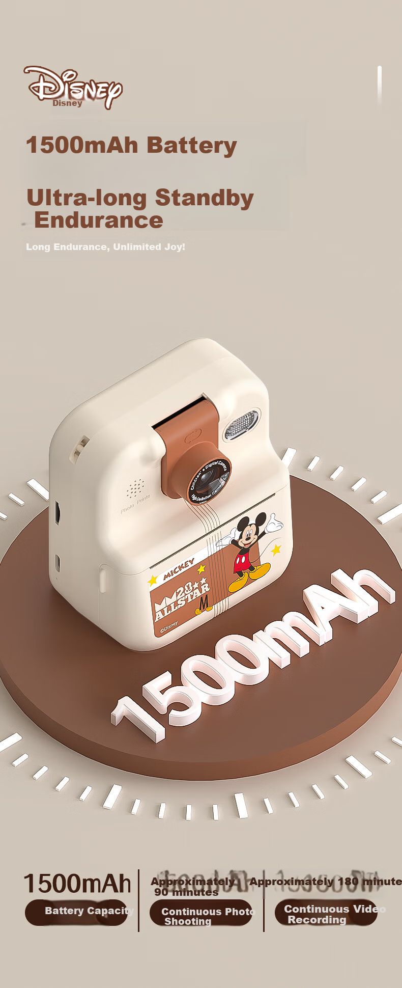 Disney Children's Camera, Instant Print Error Printer for Students, Photo-Taking Travel-Specific Camera, Doodle Colorful Gift for Boys And Girls' Birthday Toys, HD02 Mickey Mouse 9