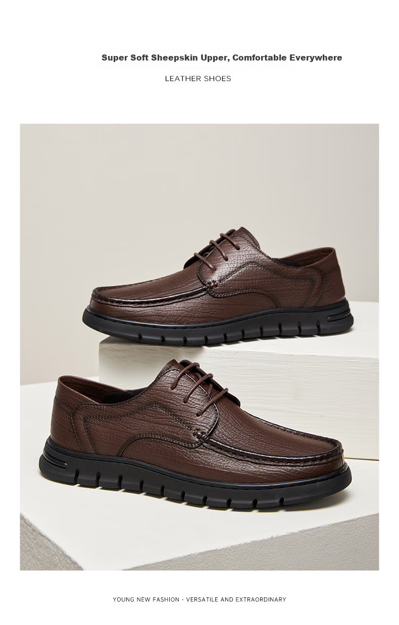 CAMEL Brand Comfortable Casual Leather Shoes, Business Cowhide Soft-Soled Dad Shoes for Middle-Aged Men, P15S545011, Brown, Size 43 6
