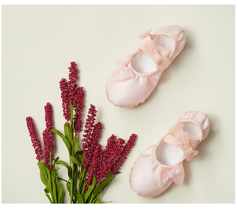 Iron Arrow Children's Soft Sole Ballet Dance Shoes Girls Bowknot Chinese Dance Practice Shoes Light Pink Size 32 6