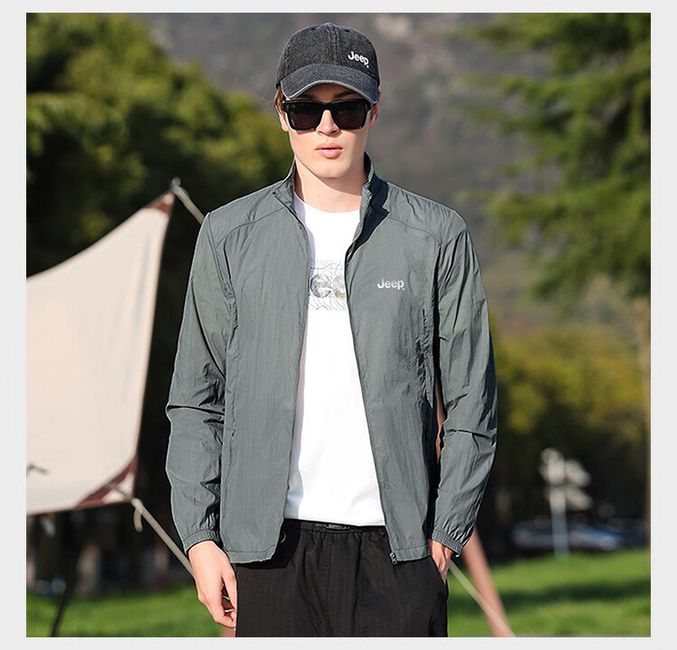 JEEP [Lightweight Sun Protection] Summer Breathable Skin Coat Outdoor Casual Stand-Collar Sports Jacket for Men, Navy Blue, M 10