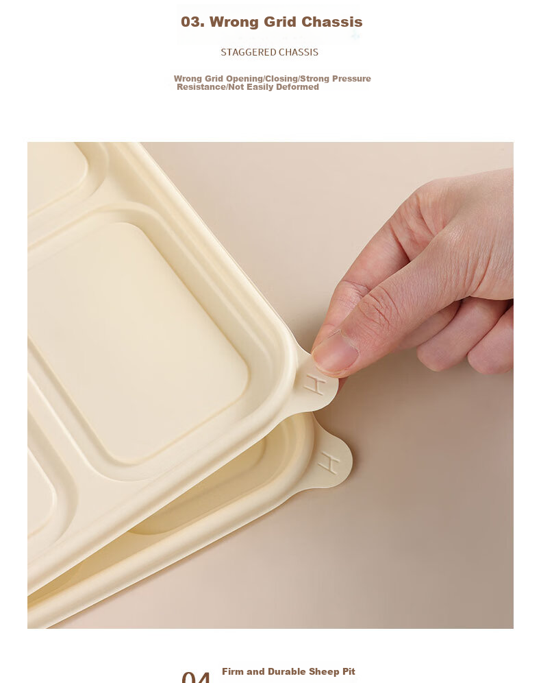 BJ Corn Starch Disposable Food Containers, Biodegradable Microwaveable Lunch Boxes with Lids, Takeout Meal Boxes, 4 Compartments * 200 Sets 3