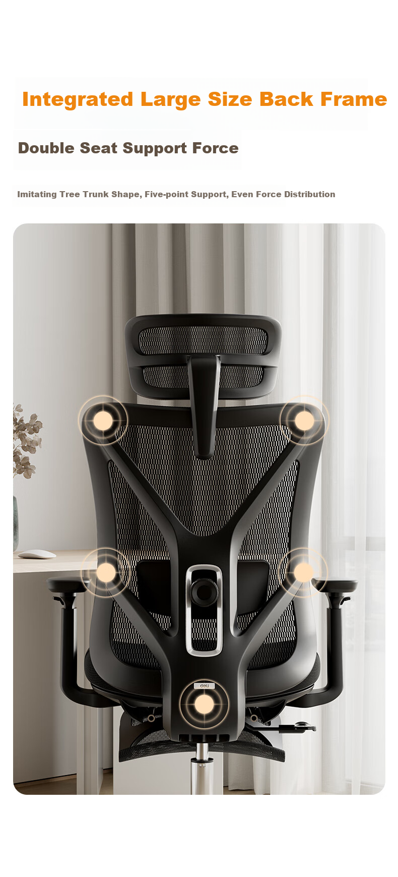 Deli KF230-J Ergonomic Chair, Computer Chair, Home Office Chair, Reclining Gaming Chair with Footrest, Black 3