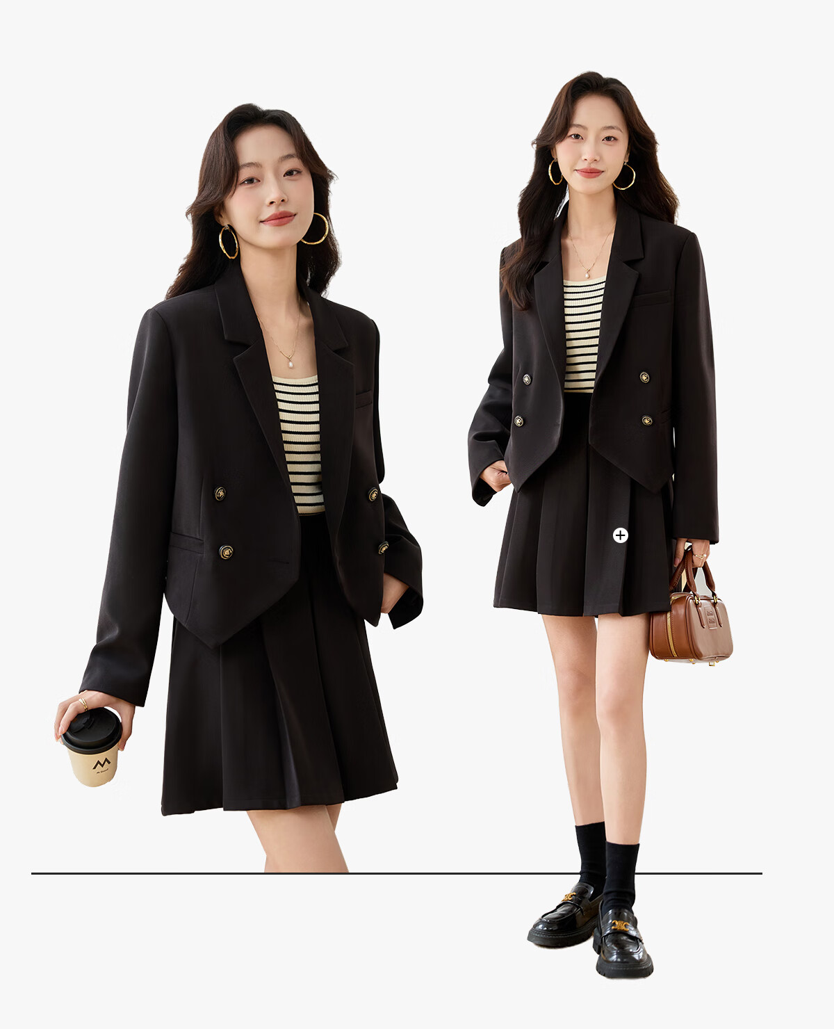 PinCai Women's Black Short Blazer Suit Jacket Casual Long Sleeve Shoulder-Padded Professional Workwear P51U001 9