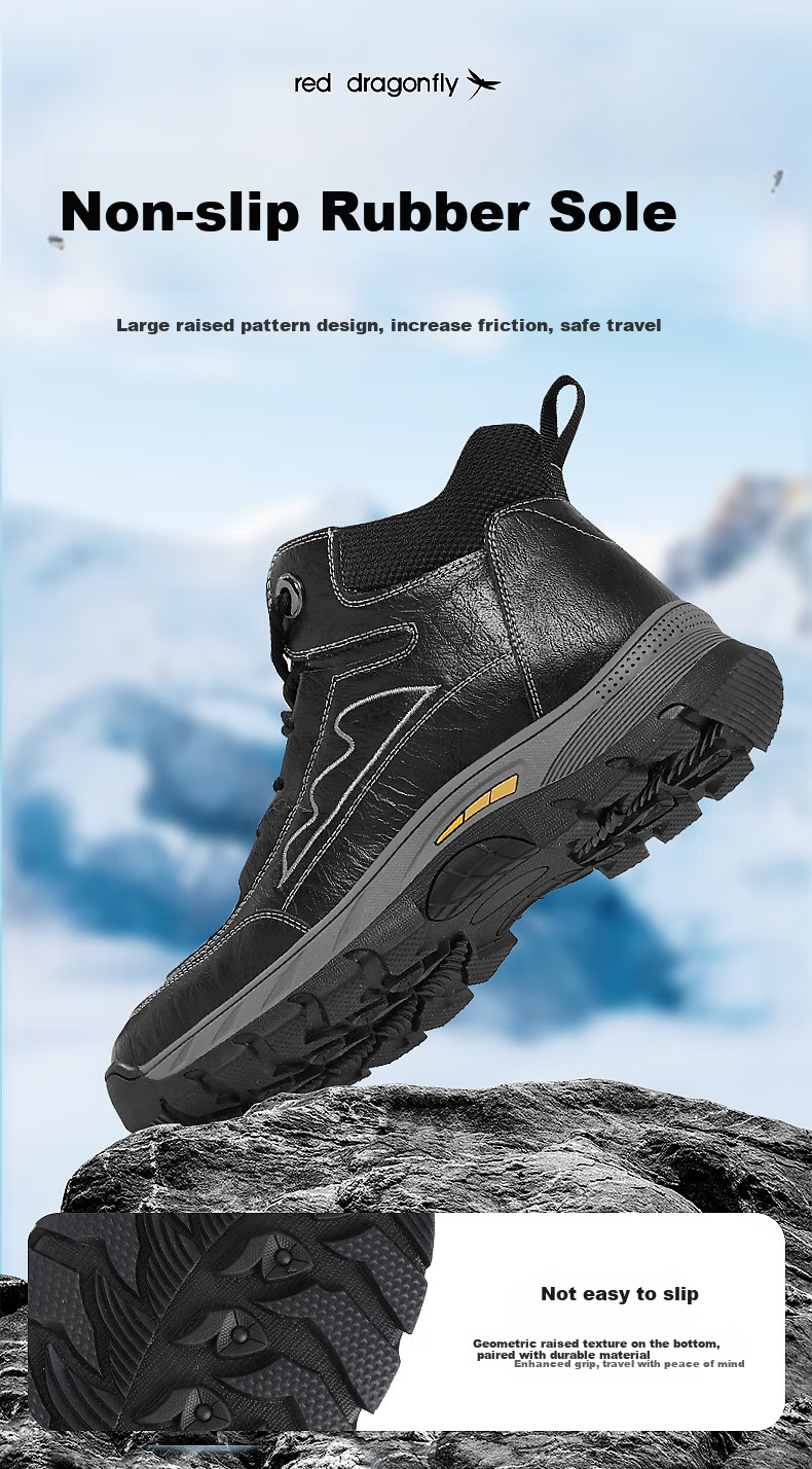 RED DRAGONFLY Leather Boots, Durable Outdoor Martin Boots for Men, Casual Fleece-Lined Snow Boots, Cotton Boots for Men, C0TT07631 12