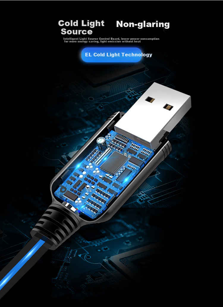 ESCASE Three-In Charger Cable for Apple Phones, Compatible with IPad 12.9-Inch Type-C, Android, Huawei, Multifunctional Flowing Light C28 Blue 7