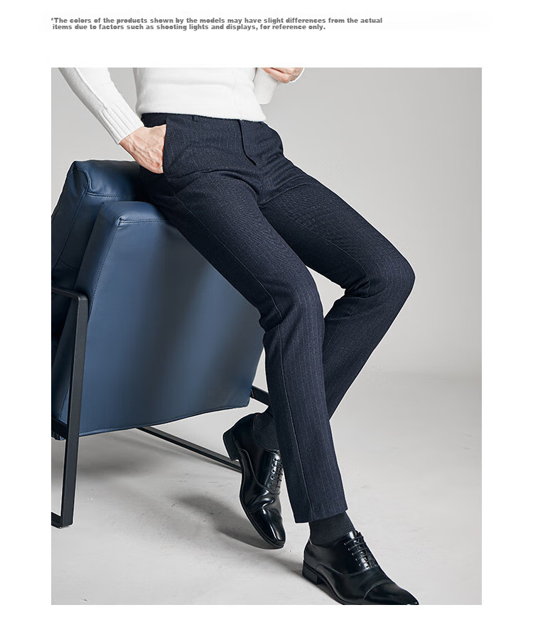 FIRS Men's Casual Pants with Brushed Thick Vertical Stripes, Autumn And Winter Warm Mid-Rise Straight-Leg Everyday Versatile Trousers 8