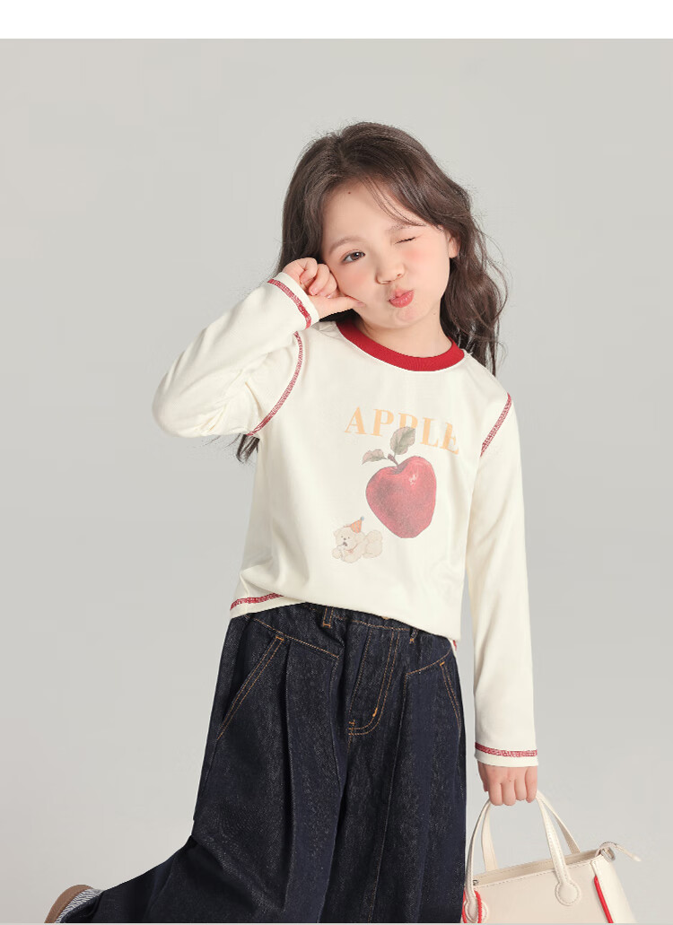 Budinghalu Girls' Versatile Sweet Cute Long-Sleeve T-Shirt, Spring And Autumn New Style, for Older Children, Fashionable Contrasting Color Cartoon Round Neck Base Shirt 16