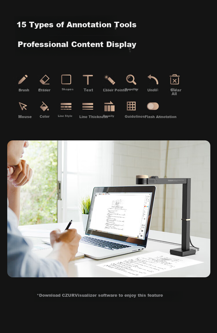 CZUR Document Camera with 8 Million Pixels A3 High-Definition Video Display Stand Multimedia Live Streaming Calligraphy Painting Teaching Online Course Display Stand Fancy+ Manuscript Stand (Contact Customer Service for Free Gift) 17