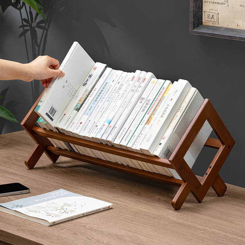 Laozhujiang Desktop Bookshelf, Simple Desk Organizer, Basic Bookcase, Student Storage Rack, Tea-Colored, 52cm Long