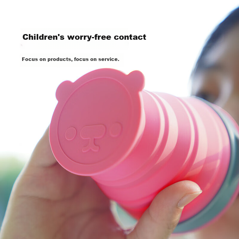 M Square Portable Folding Silicone Cup Bowl for Picnic Camping, Baby Food-Grade Travel Outdoor, Light Pink Medium Cup