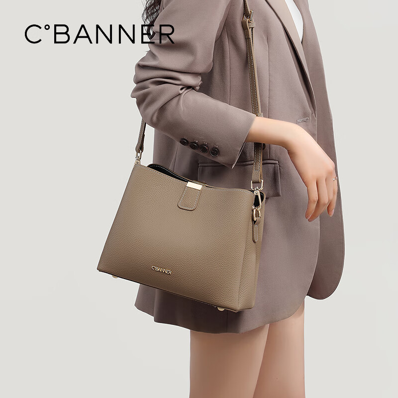 C.BANNER Women's Handbag, Top-Grain Leather Bucket Bag, Shoulder Crossbody Tote Bag, Practical Birthday And Mother's Day Gift for Mom