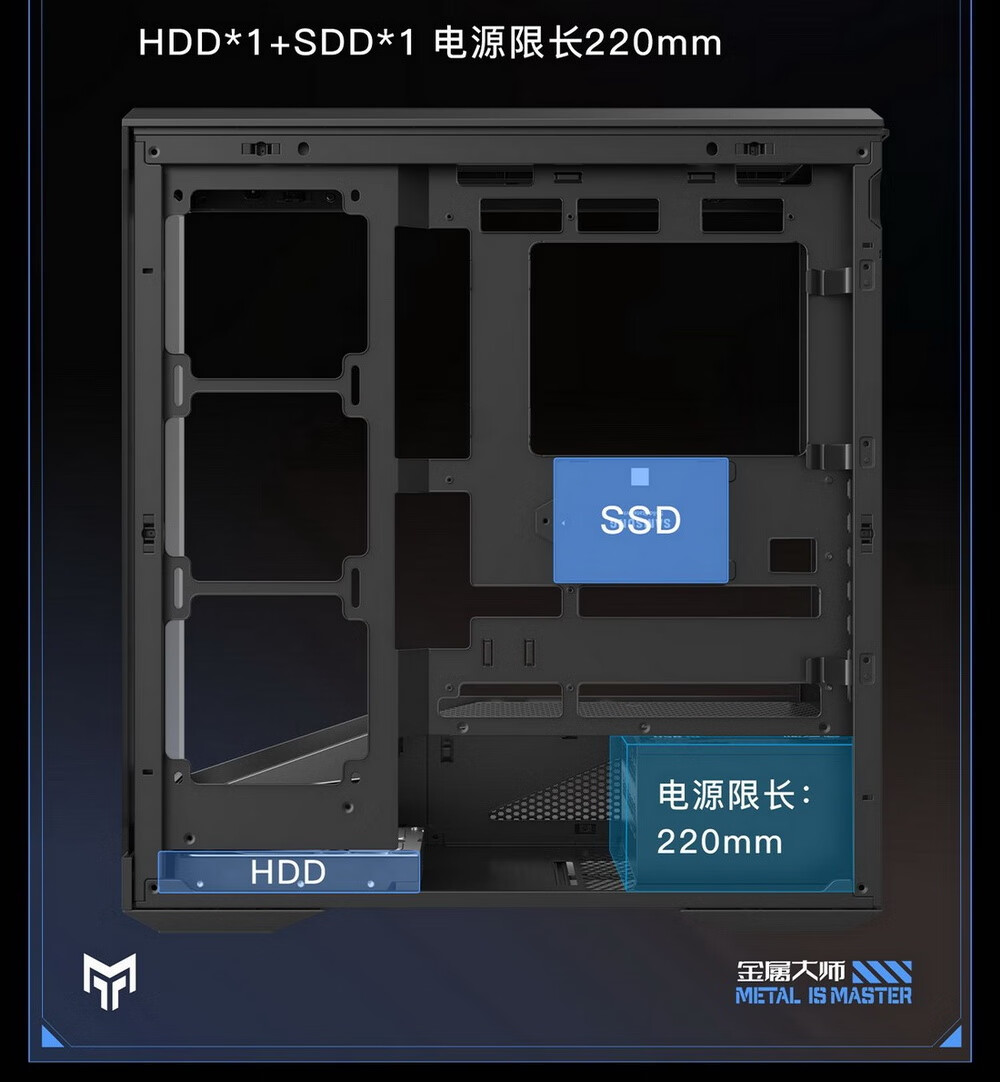 Yingchi Metal Master Dark Knight Gaming Computer Case (ATX, Supports 360mm Water Cooling, Quick Disassembly, Top And Bottom Compartment View, TYPE-C, Parts Box, Cable Management) 10