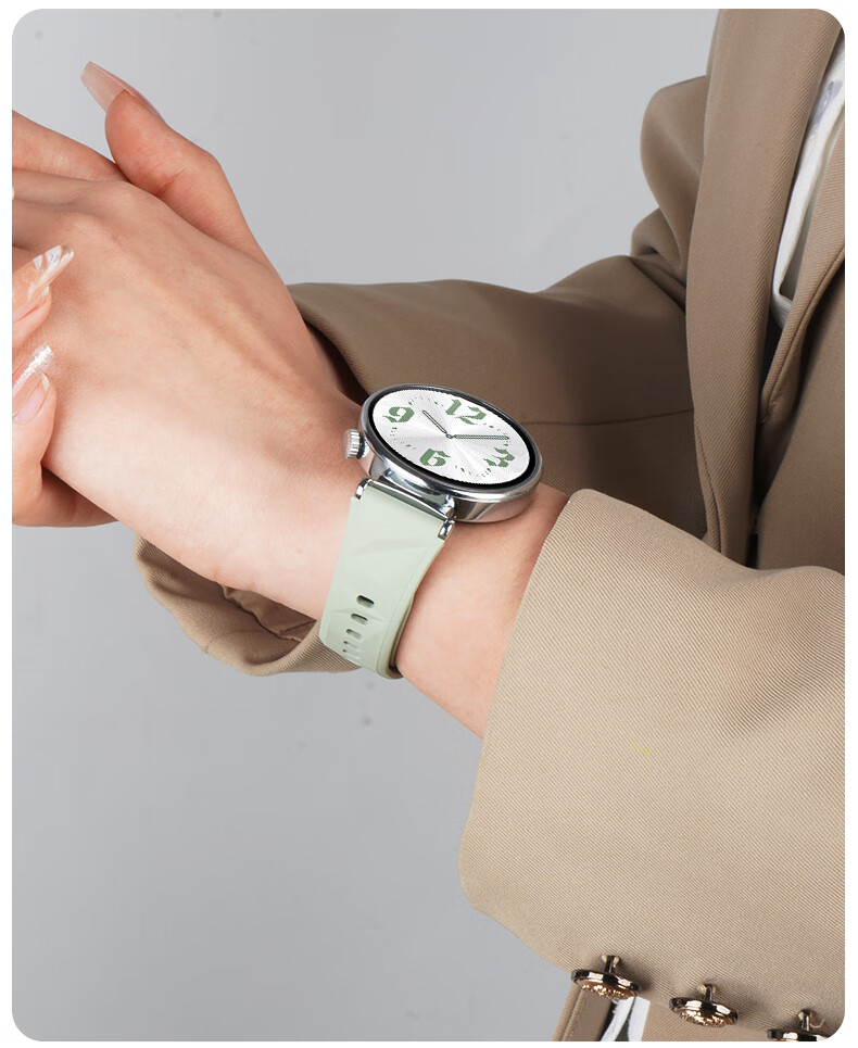 Watchbond Compatible with Huawei Watch GT5 Strap, Suitable for Women's Models of GT7/6/5/4, 41mm Grass Green Fluorine Rubber Strap, Watch6/6pro/5/GT5Pro Women's 18mm Waterproof Band 4