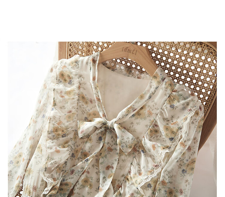 Dme [Ribbon Umbrella Skirt], Autumn Lotus Leaf Edge Umbrella Skirt, Lace X-Shaped Floral Print Midi Dress for Wome 11