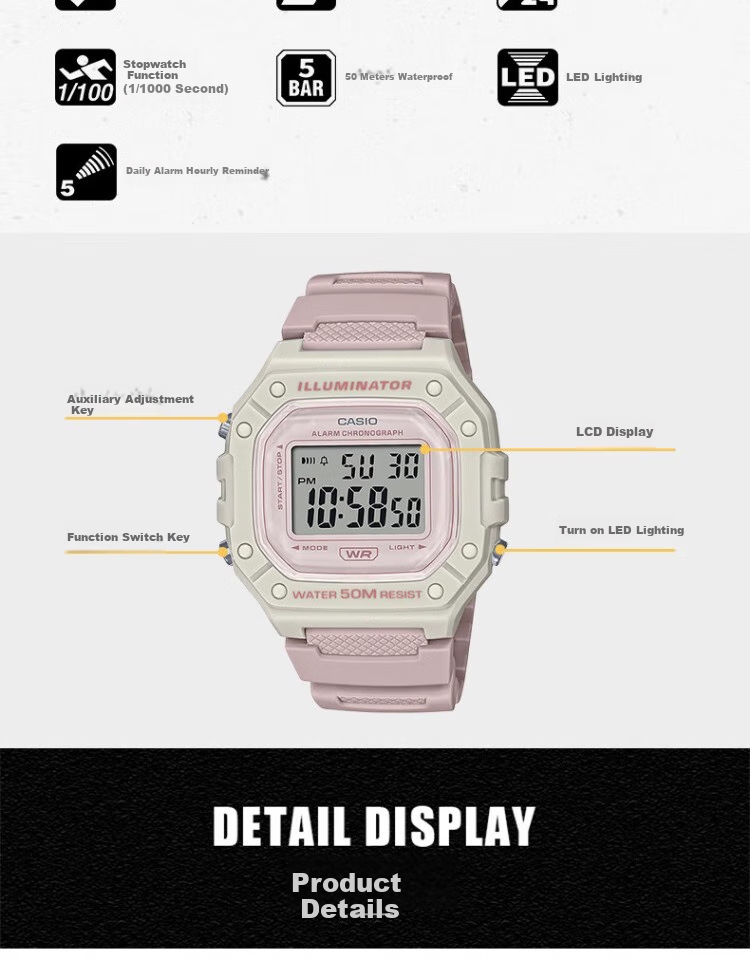 Casio Watch, Retro Small Square Design, Water-Resistant, Student Sports Digital Watch, Electronic Watch for Men And Women, Gift, W-218HC 4